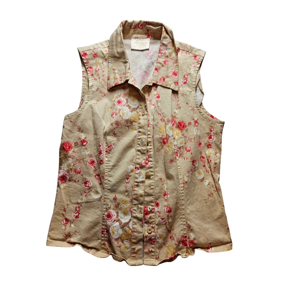 Vintage Geiger Cottagecore  Floral Rose Button Up Top Size 40 Made in Austria